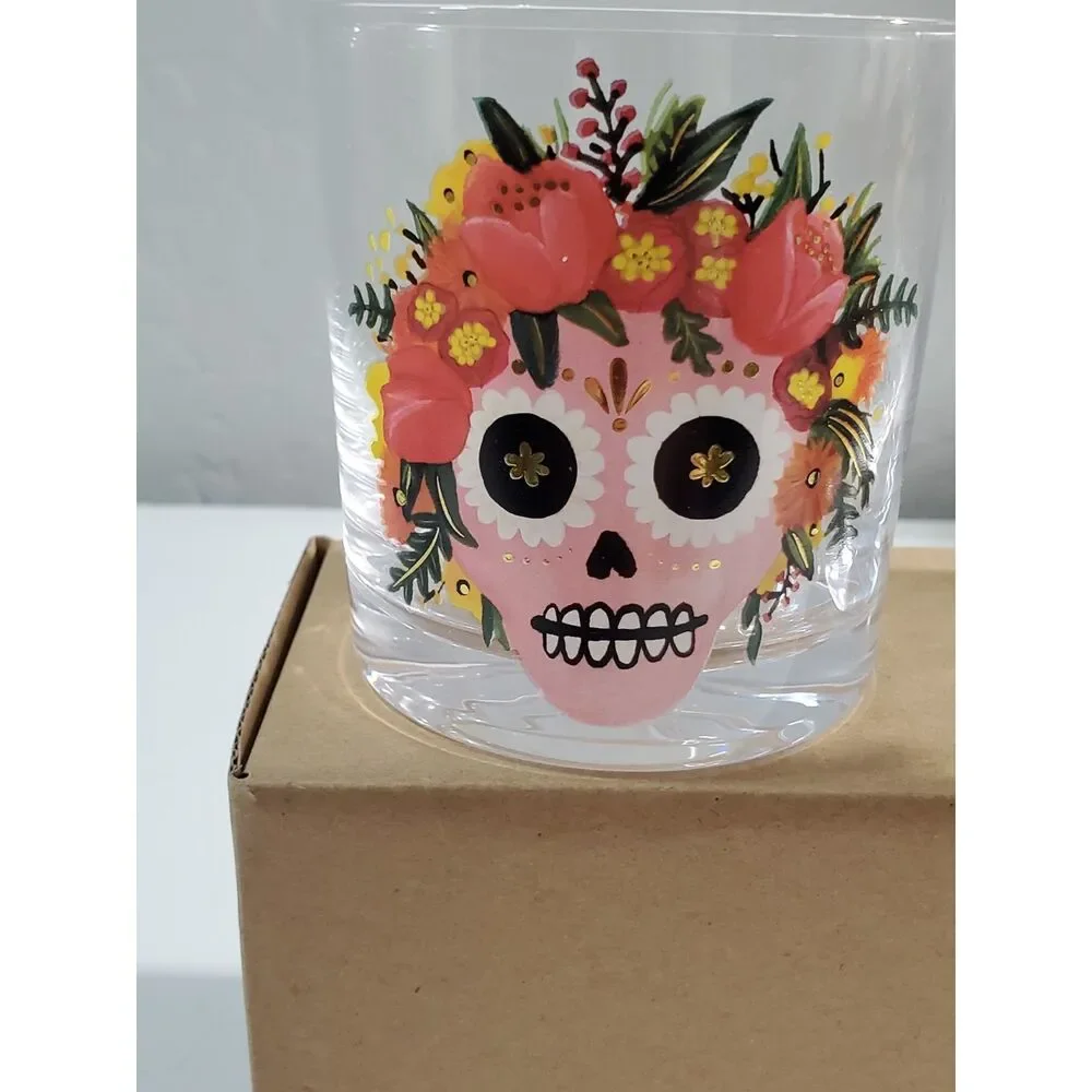 Paper Source Sugar Skull Glasses Set of 2 8 oz Glasses Tumblers New